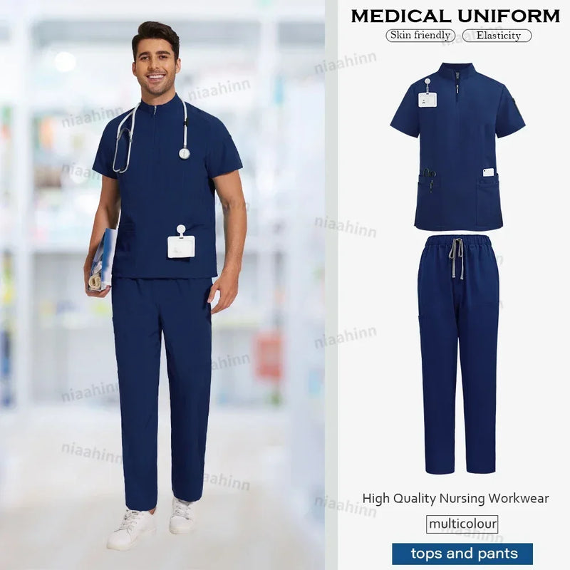 Men's High Quality Hospital Nurse Scrubs Sets - Slim Fit Medical Scrubs