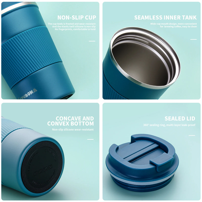 Coffee Thermos Mug 380ml Stainless Steel Leak-Proof Lid Non-Slip Car Vacuum Flask Cold Drink Travel Thermal Cup Hot Water Bottle