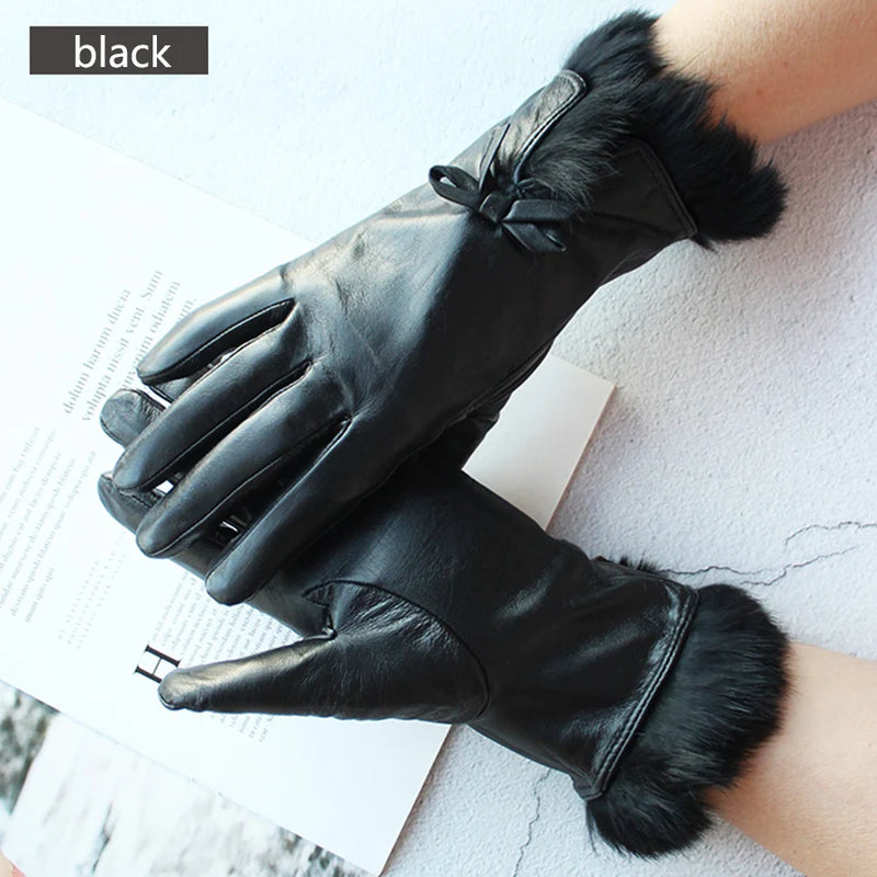 Women's Genuine Leather with Velvet Lining Fashion Driving/Riding Gloves