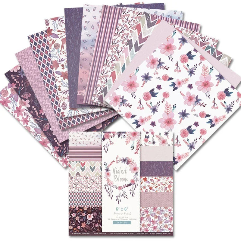 24 Sheets Violet Bloom Craft Paper Pads – Cutting Dies, Art Background, Origami, Scrapbooking & Card Making