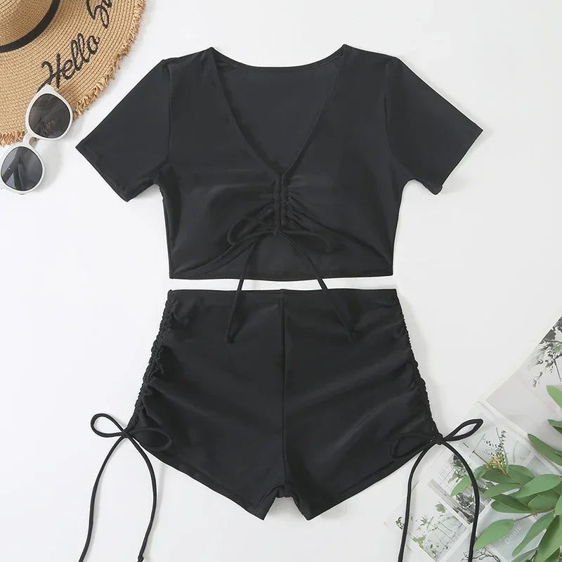 Black Drawstring Swimwear Bikini Set