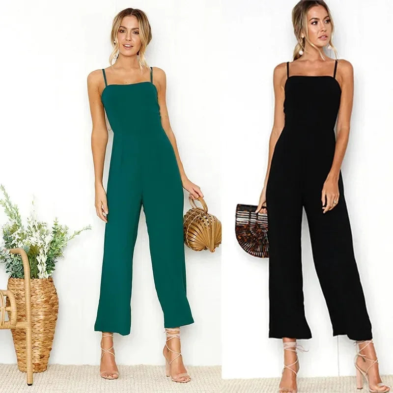 Spaghetti Strap High Waist Wide Leg Jumpsuits 