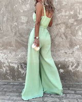 Sleeveless Buttoned Loose Wide Leg Jumpsuit