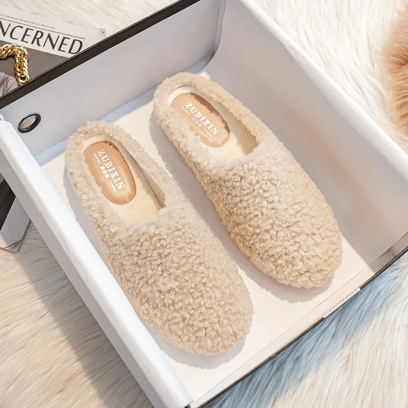 Round Toe Faux Fur Lambswool Slippers