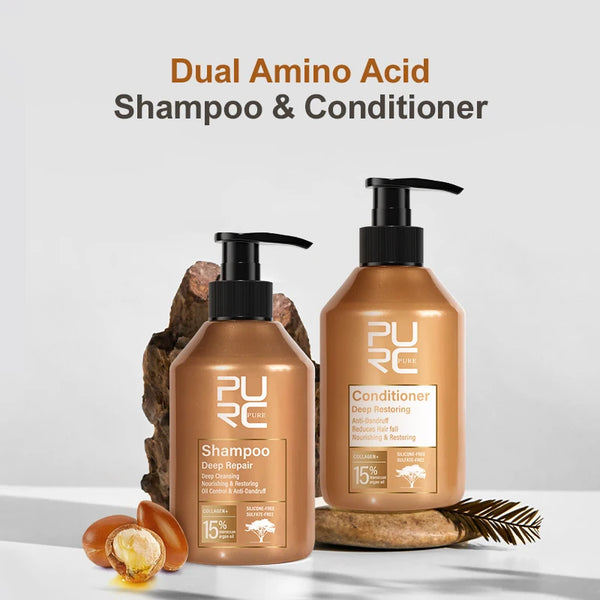 PURC Shampoo & Conditioner Hair Care Set – Moroccan Oil, Collagen, Keratin – Deep Repair and Anti-Dandruff Treatment