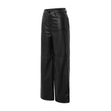 High Waist Straight Leg Slimming Leather Pants