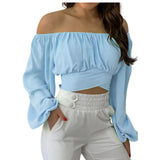 Off Shoulder Ruched Tie Back Crop Top