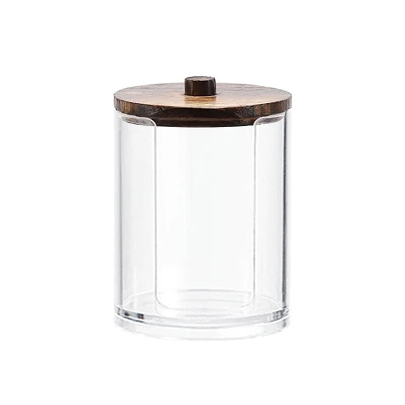 Multi-purpose Transparent Cosmetic Storage Box with Wooden Lid