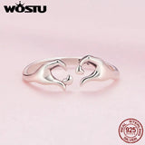 925 Sterling Silver Hand Heart Opening Ring