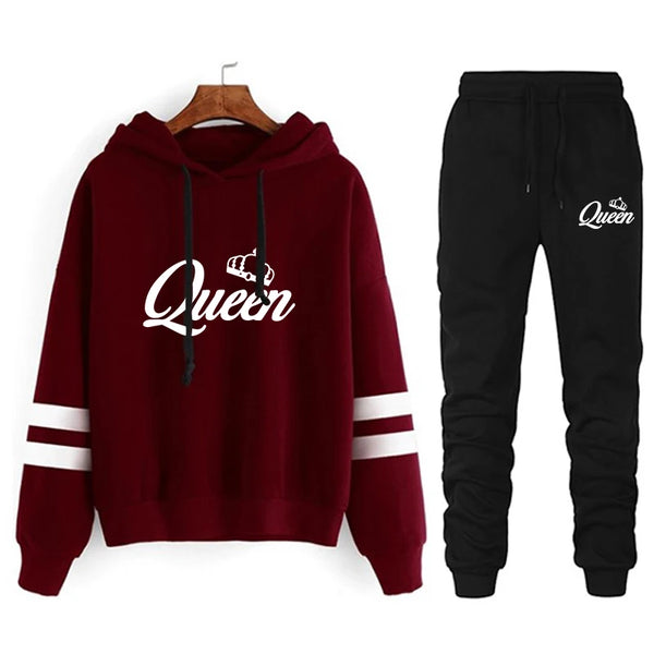 Queen Casual Tracksuit Hoodie + Sweatpants Set