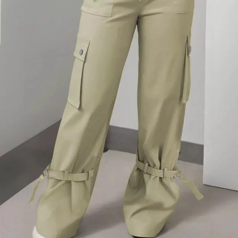 Women's Solid Color Casual Multi-Pocket Cargo Pants