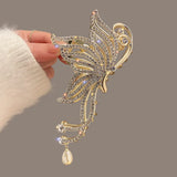 Butterfly Fashion Hair Claw: Rhinestone Pearls Hair Clip