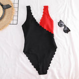 One Piece Bathing Suit - Patchwork Backless Bodysuit