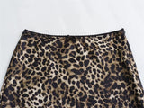 Leopard Print Satin Midi Skirt