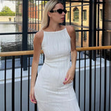 Sleeveless Slim Monochromatic Back Split Dress