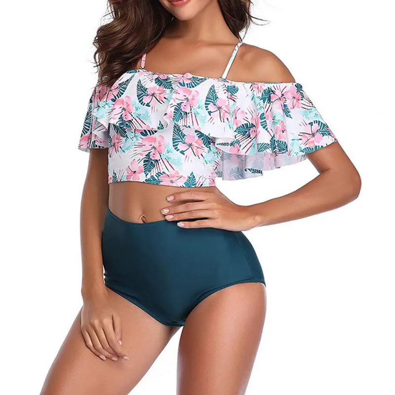 Colorful Print Ruffle Padded Summer Bathing Suit