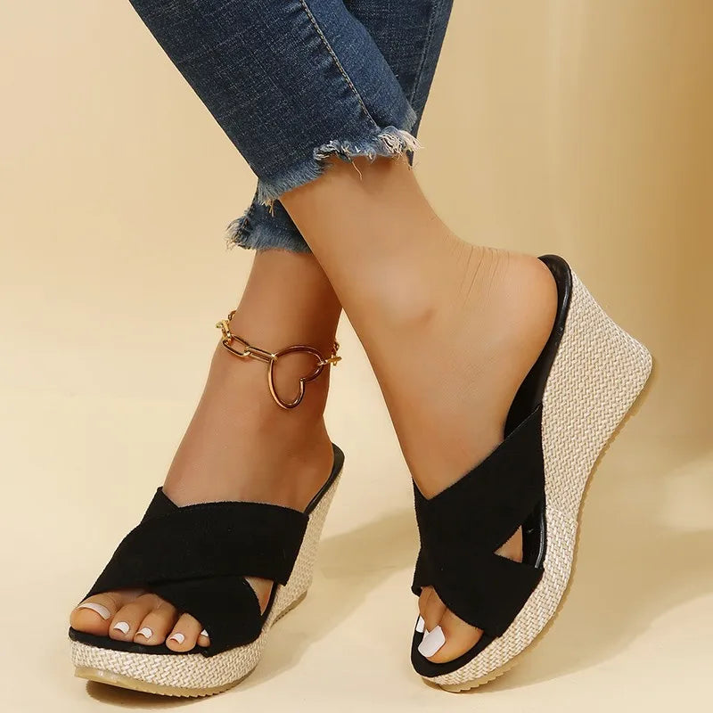 Wedge Sandals Casual Peep Toe Slip-On Platform Sandals