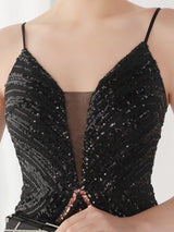 Backless Black Sequin Summer Dress