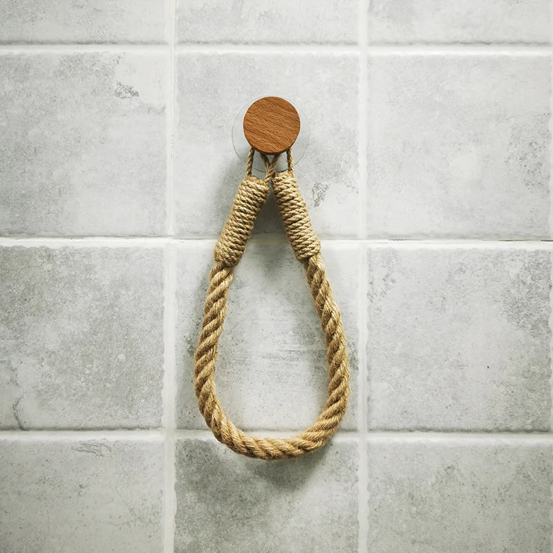 Nail-Free Rope and Wood Hook Paper or Hand Towel Holder