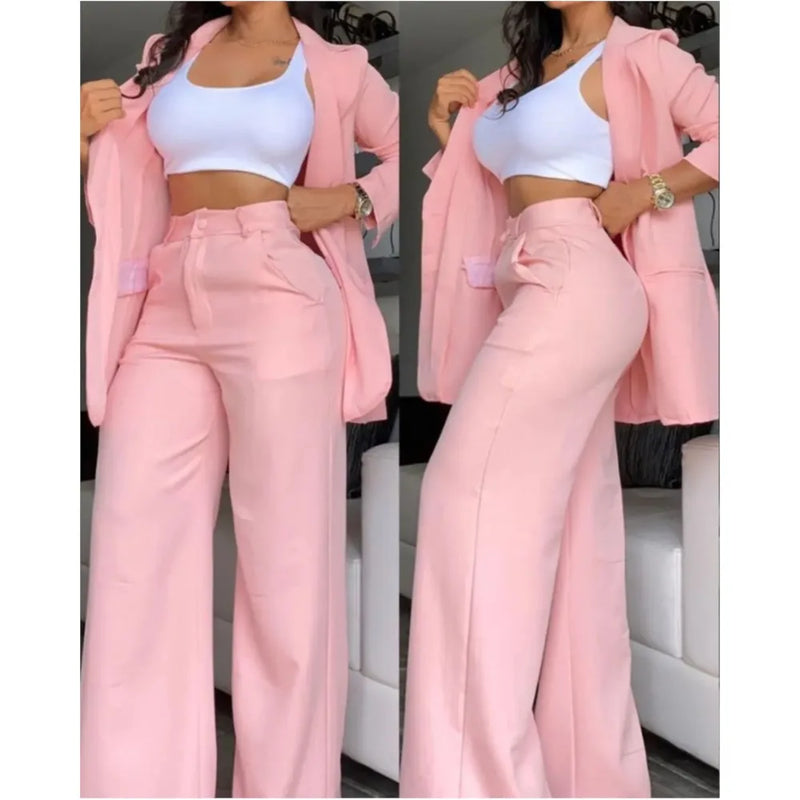 Elegant Autumn Women's Blazer & Pants Two Piece Set