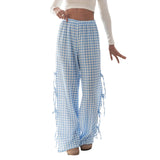 Women's Plaid Stripe with Side Ties Wide Leg Lounge Pants – Summer Casual Pajama Pants