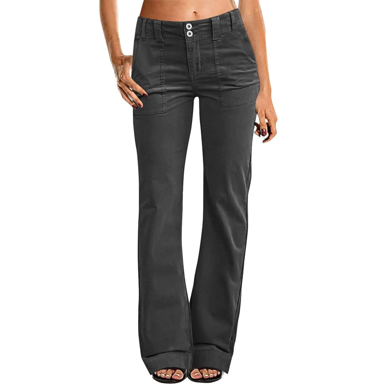 Women's Casual Micro Flared Mid-Waisted Slim Fit Pants