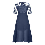 Elegant Lace Chiffon Flowing Dress - Half Sleeve Lace Chiffon Dress