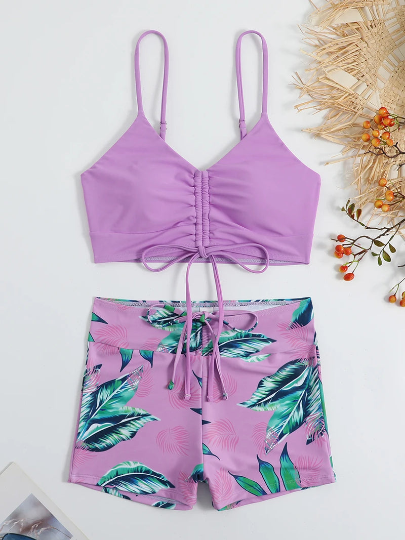 High Waist Shorts & Crop Top Swimsuit Beachwear