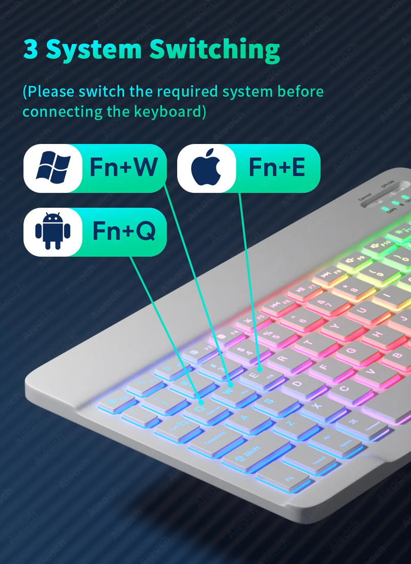 Rainbow RGB Backlit Wireless Keyboard and Mouse Set for Tablet, iPad, and Smartphone