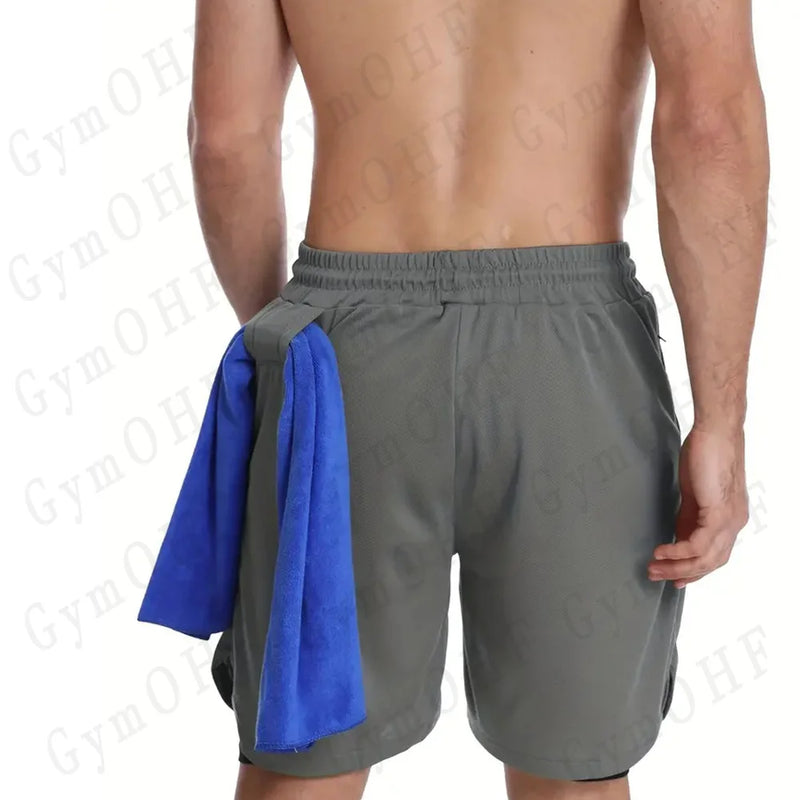 Men's Fitness Training T-shirt Sports 2-in-1 Double Layer Shorts Set