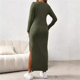 Long Sleeve Rib Knit Solid Color Maternity Dress