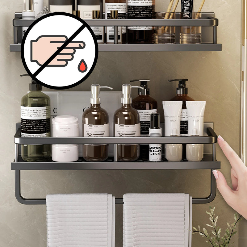 Punch-Free Bathroom or Shower Shelf - Aluminum Hanging Rack