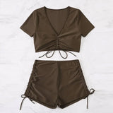 Black Drawstring Swimwear Bikini Set