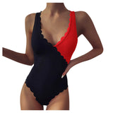 One Piece Bathing Suit - Patchwork Backless Bodysuit