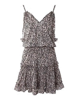 V-Neck Leopard Print Frill Hem Ruffles Ruched Mini Dress