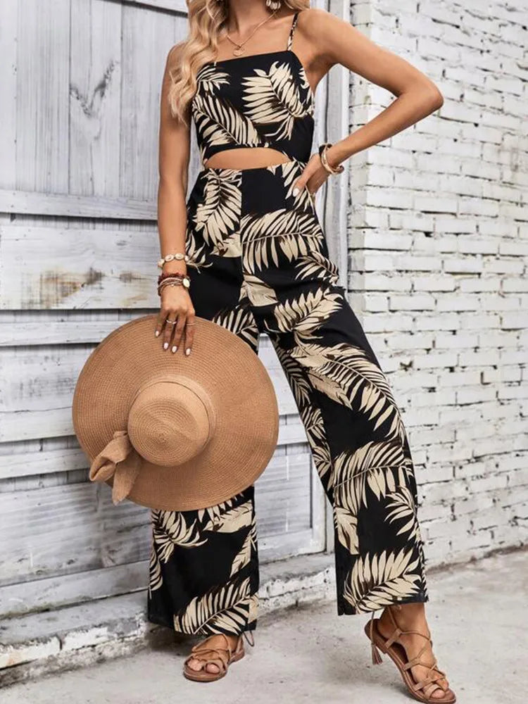 Casual Sleeveless Hollow Out Floral Romper