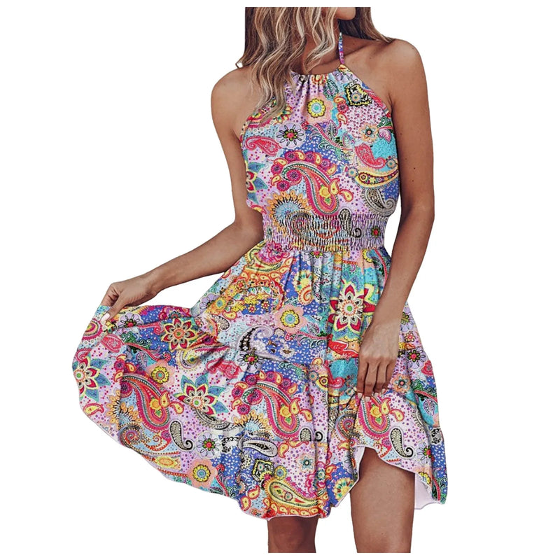 Halter Bohemian Floral Dress