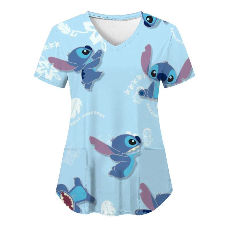 Disney's Stitch V-Neck Scrub Top – Nurse Uniform for Hospital and Surgical Scrubs