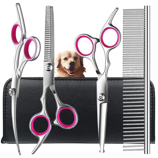 4pcs Dog Grooming Scissors Set with Safety Round Tip – Stainless Steel Scissors