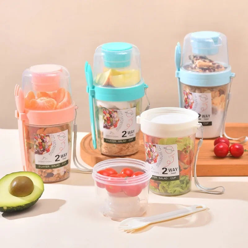 1Pc Breakfast Fruit Oat Yogurt Salad Cup with Lid and Spoon