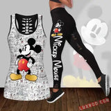 Leopard Mickey Hollow Vest + Leggings Yoga Suit