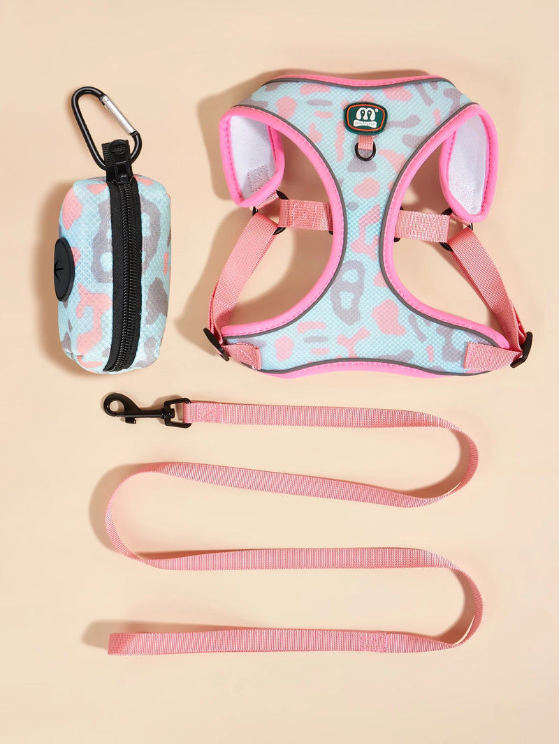 3Pcs/Set Cute Print Adjustable Luxury Design Pet Harness & Leashes