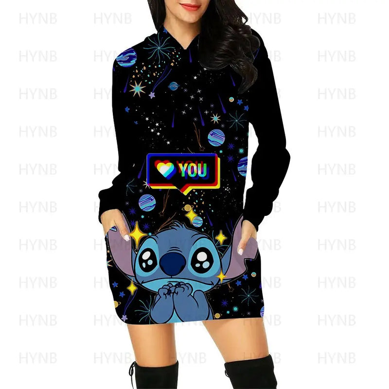 Disney Stitch Hoodie Dress – Cute Mini Sweater Dress