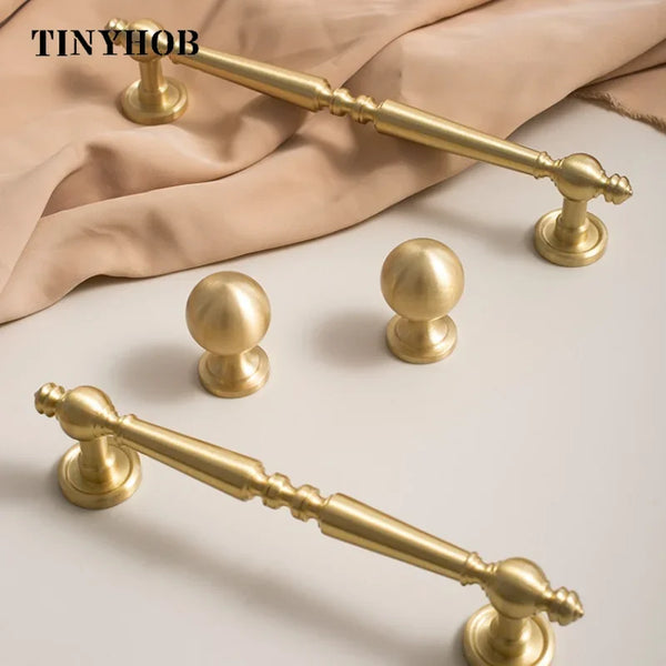 Vertical Solid Brass Gold Drawer Knobs T-Bar Handle