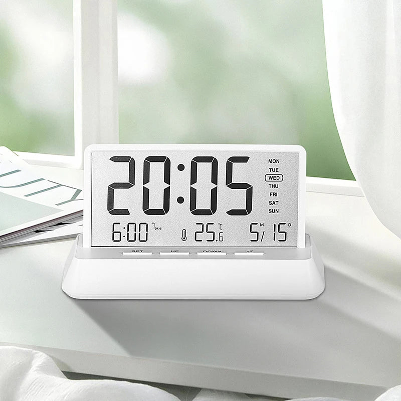 Digital Alarm Clock - Transparent Electronic Desk Clock with Date, Temp, and Large Display Screen