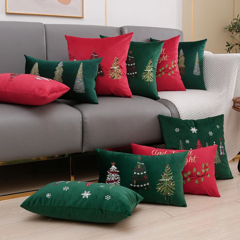 Embroidered Snowflake Christmas Tree Pillow Case