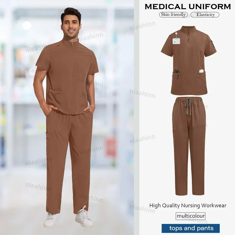 Men's High Quality Hospital Nurse Scrubs Sets - Slim Fit Medical Scrubs