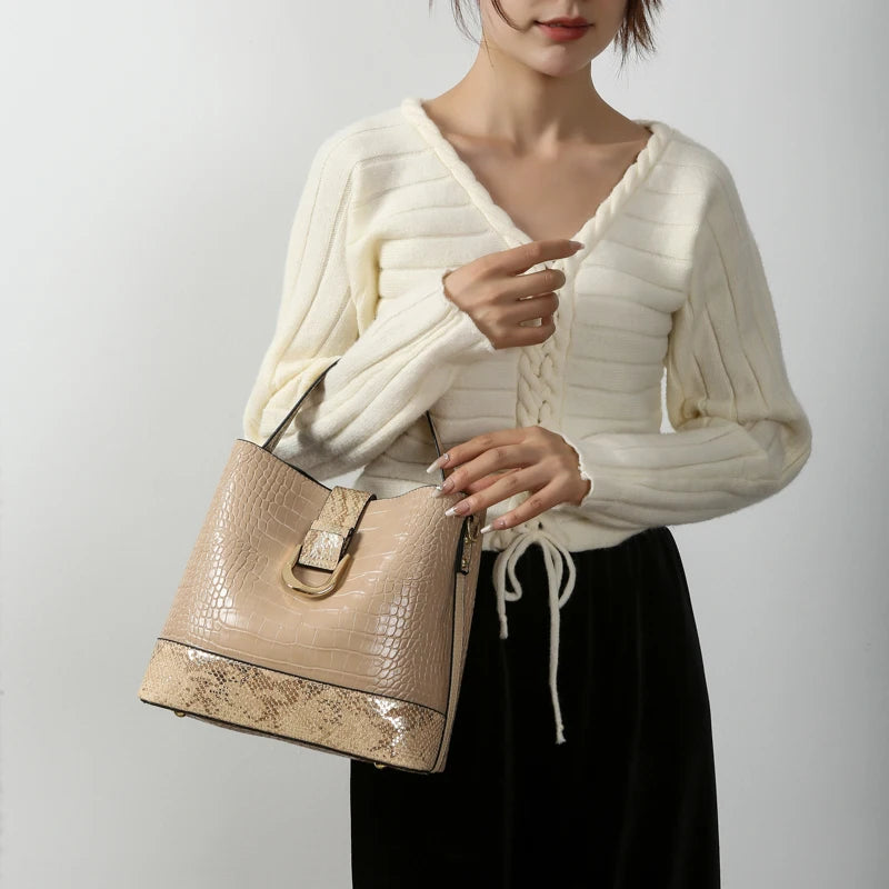 Soft Leather Luxury Designer Handbag - Crocodile Pattern