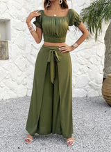 Solid Color Crop Top Wide Leg Pants Set