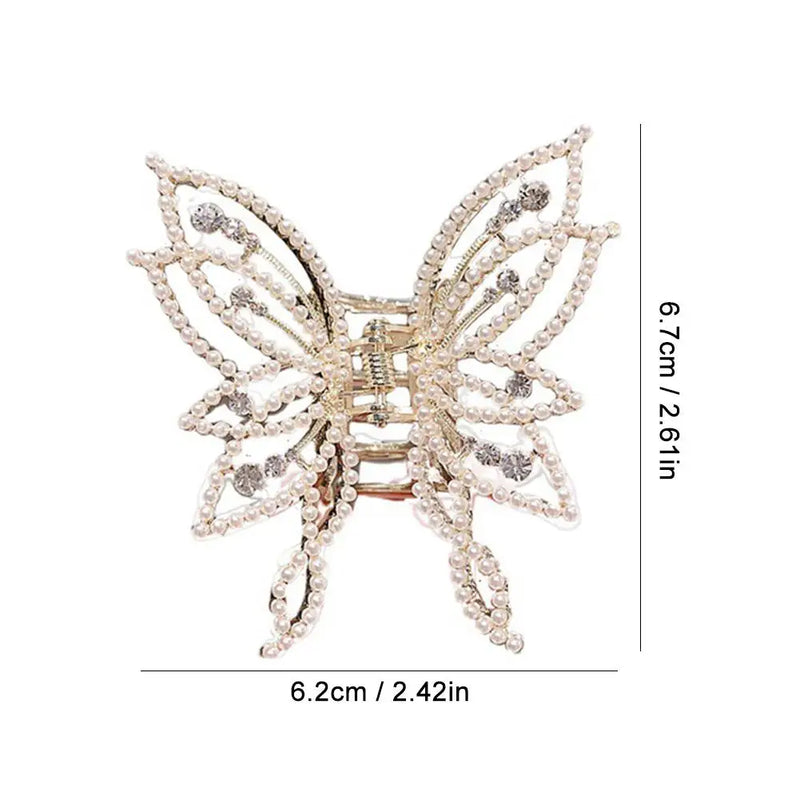 Sweet Pearl Rhinestones Butterfly Hair Clip